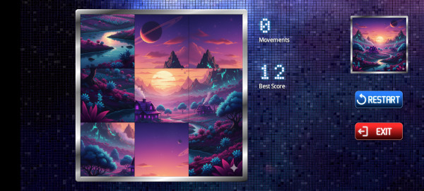 Tela de jogabilidade do Tiles mostrando o quebra-cabeça em andamento.